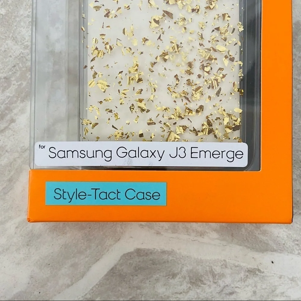 Samsung galaxy J3 Emerge gold sparkle speckle style-tact protective phone case
